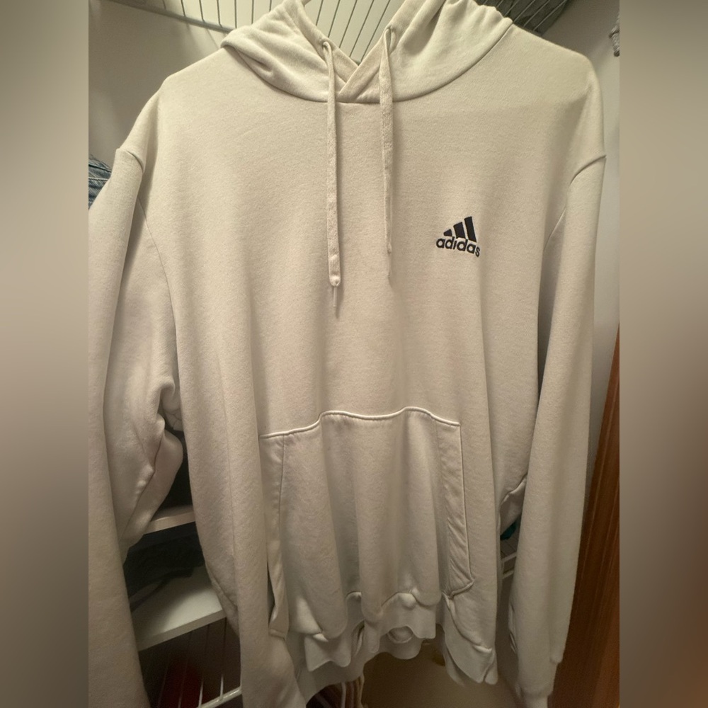 Adidas Men's White Hoodie with Black Logo